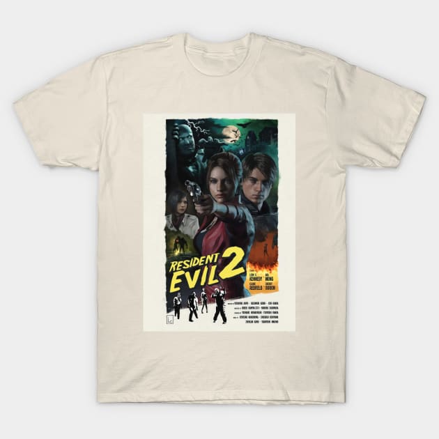 Resident Evil 2 Remake Poster | Movie Retro Style Art T-Shirt by Zalbathira